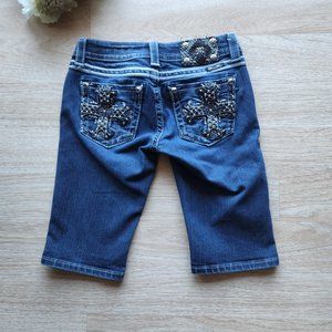 Miss Me Signature Bermuda Embellishing Jean Shorts Zip Blue-Silver